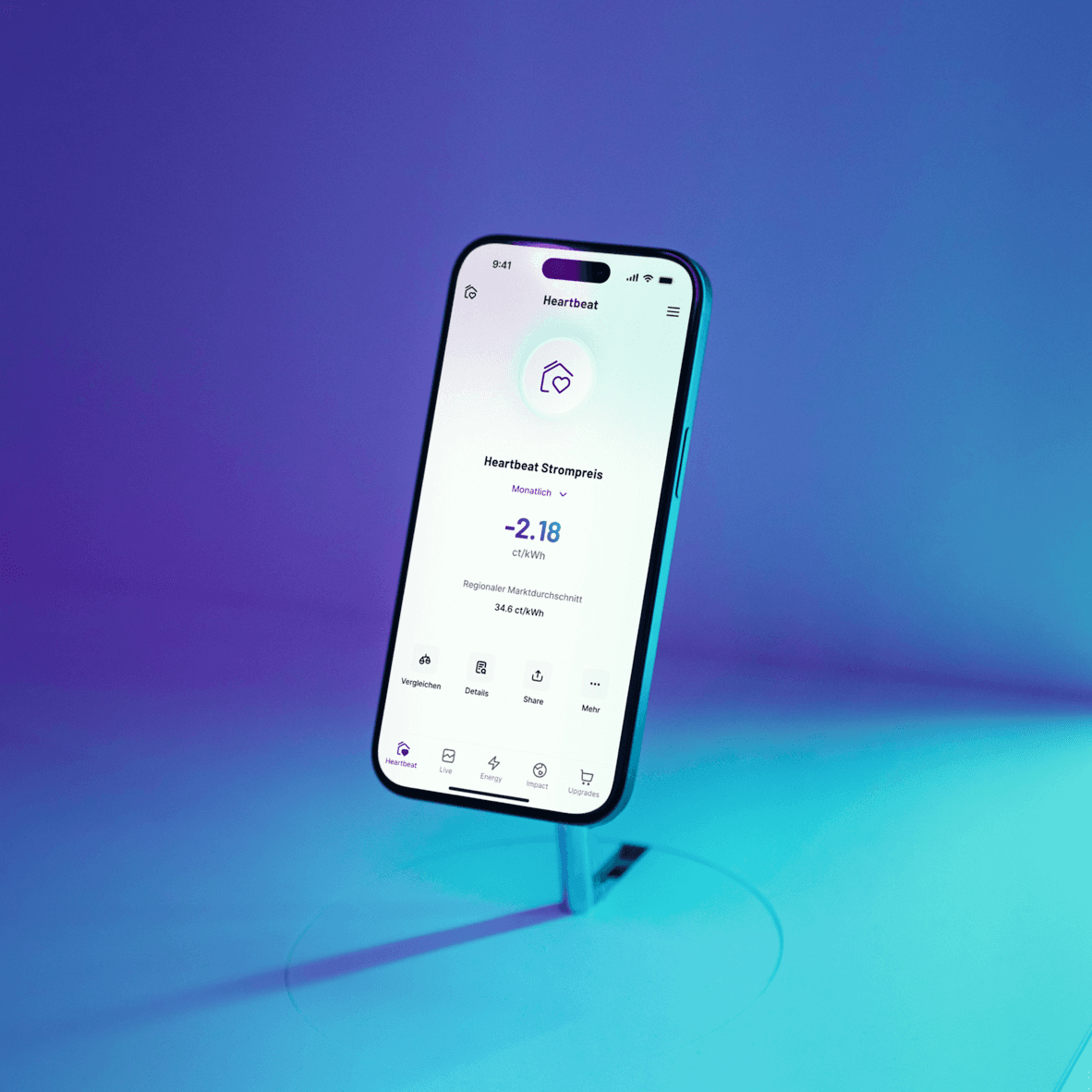Bild eines Smartphones, auf dessen Bildschirm die Heartbeat-App zu sehen ist
